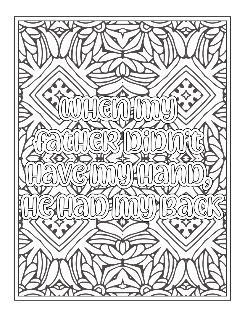 Fatherhood support quote centered within a circular mandala pattern using black linework on a white background.