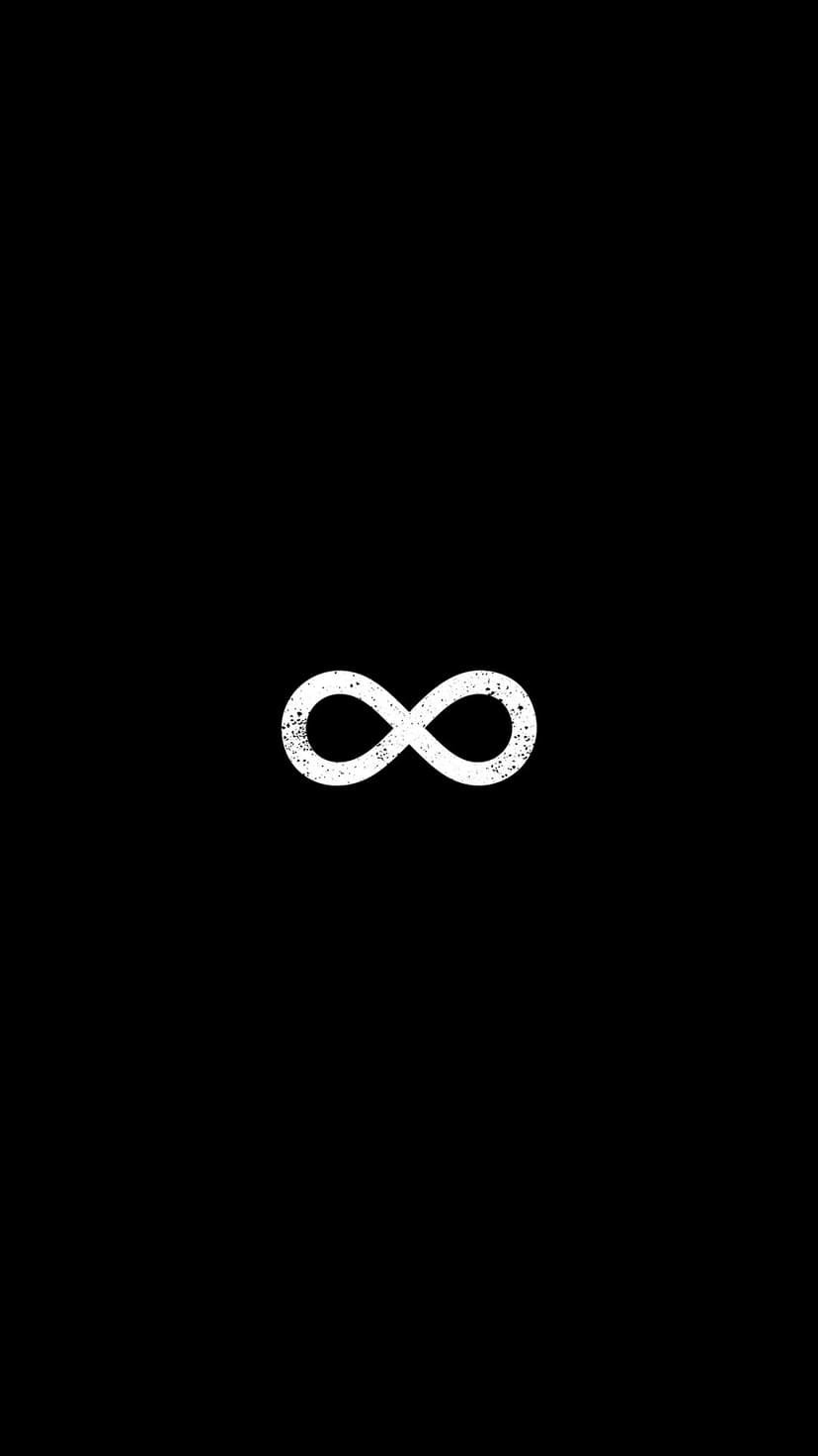 White infinity symbol with a distressed texture centered on a solid pitch-black background for mobile displays.
