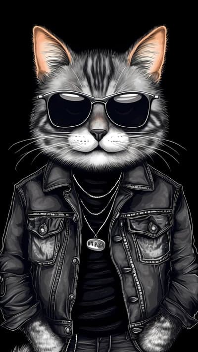 Cool Cat Wearing Sunglasses and Leather Jacket