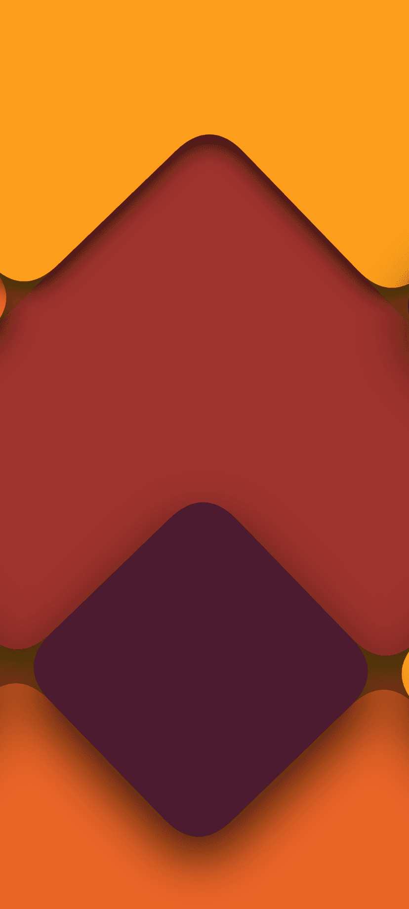 Rounded geometric shapes in earthy tones of brown and tan overlap with subtle drop shadows to create depth.