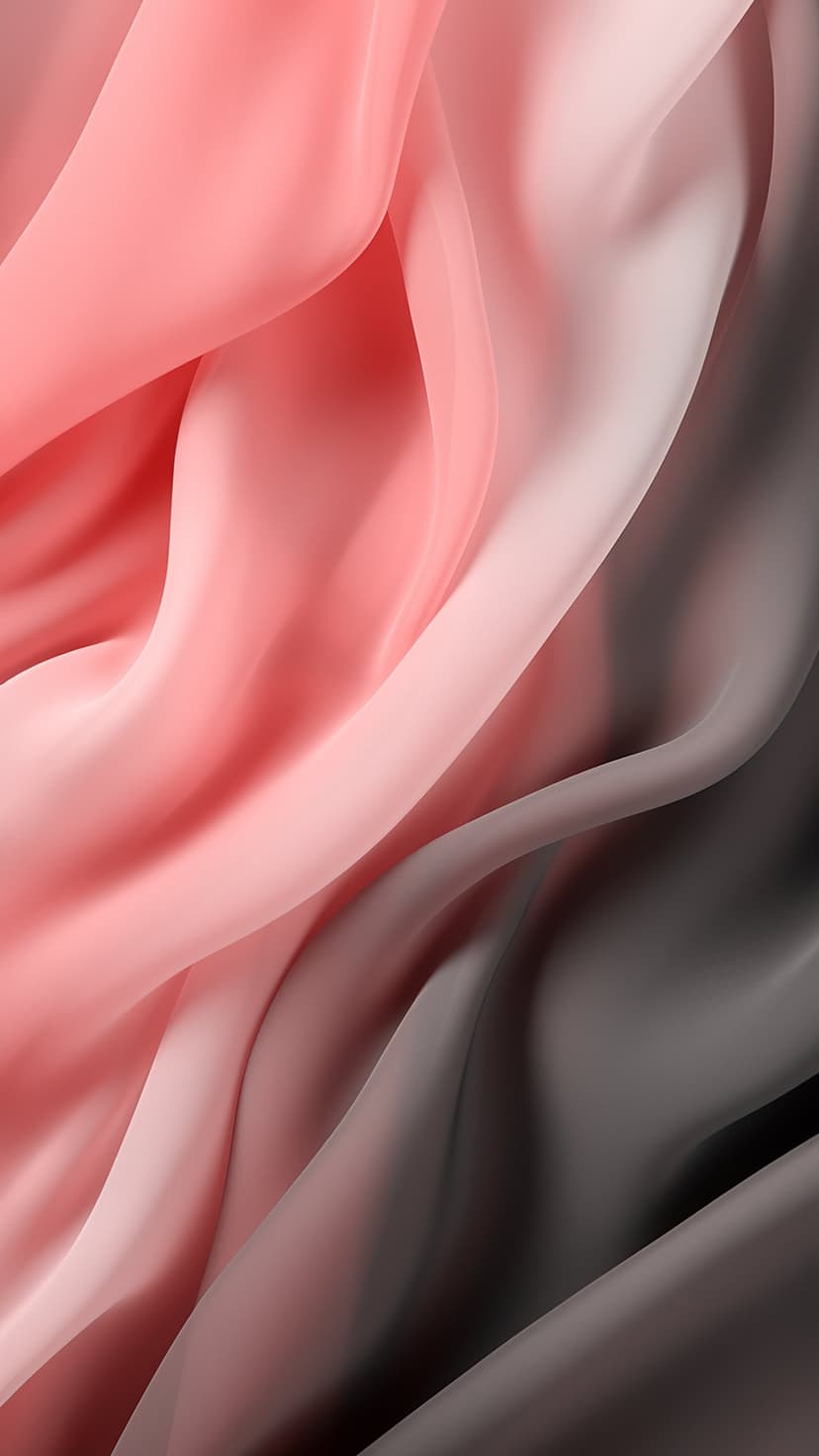 Coral pink and charcoal gray textile folds drape in vertical ripples with soft light gradients and deep shadows.