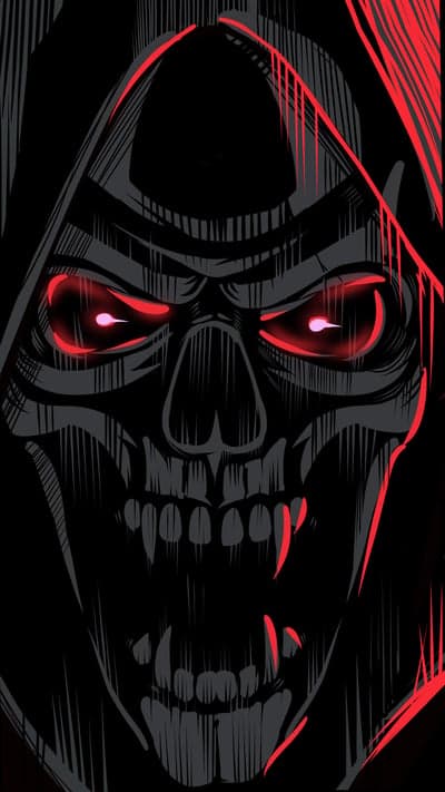 Scary Skull with Glowing Red Eyes and Sharp Fangs