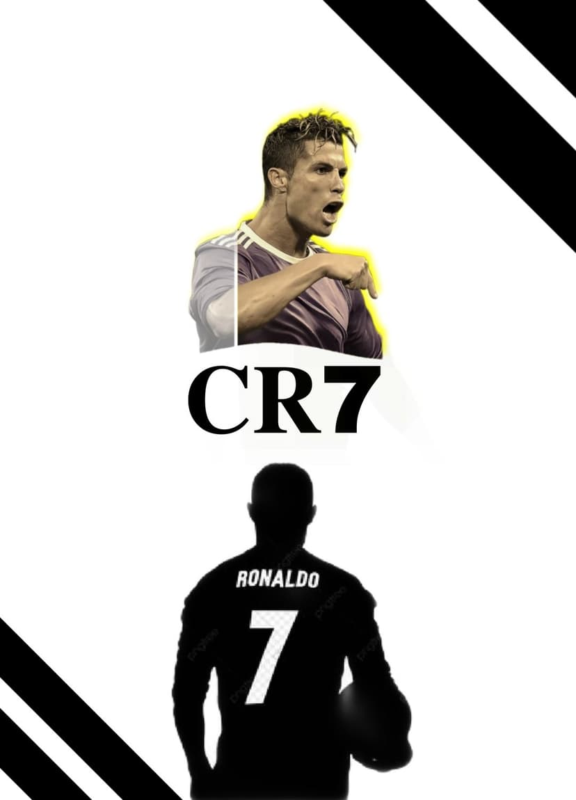 Cristiano Ronaldo in a detailed portrait alongside a jersey silhouette with yellow CR7 text and accents.