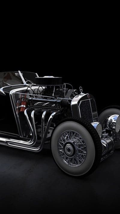 Classic Black Hot Rod with Exposed Chrome Engine