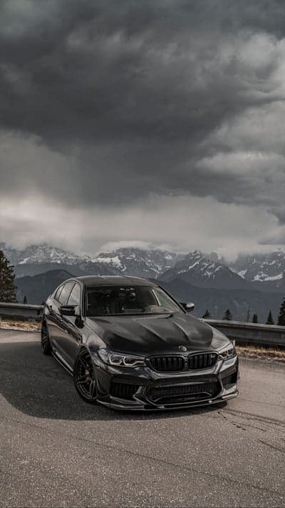 Dark BMW M5 Performance Car Mountain Peak Mobile Background