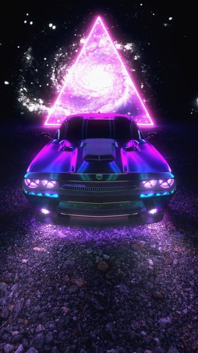 Cyberpunk Dodge Challenger in Cosmic Galaxy Portal