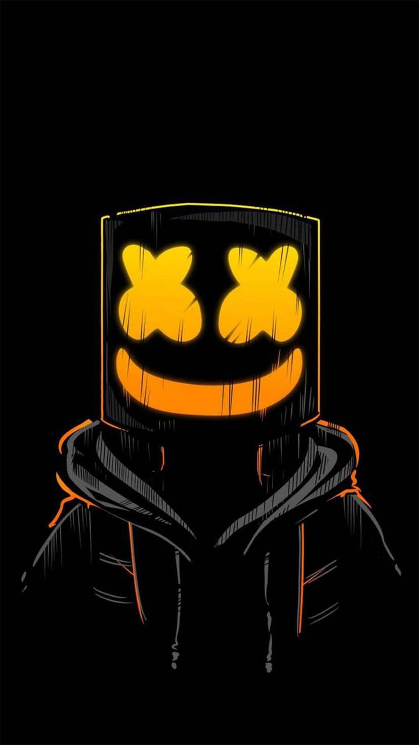 Marshmello Glowing Orange Mask Phone and Tablet Wallpaper