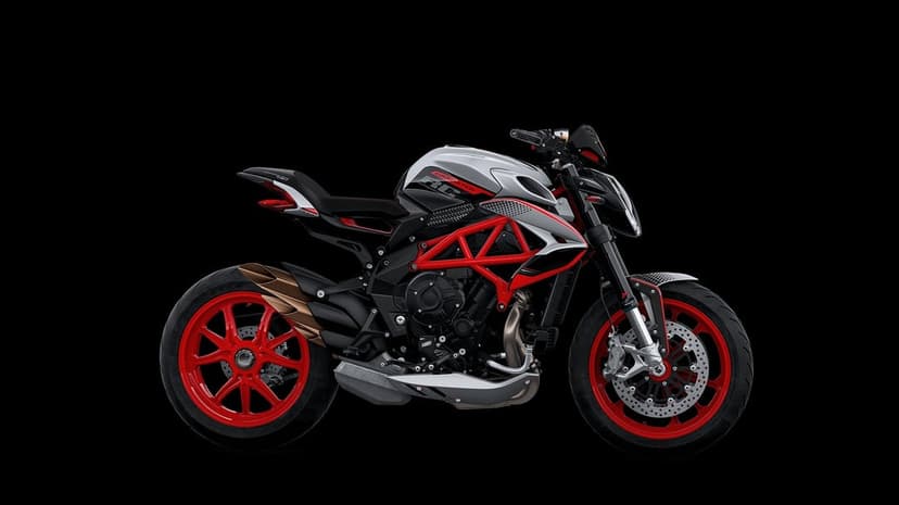 MV Agusta Dragster RC motorcycle with red trellis frame and wheels displayed against a solid black background.