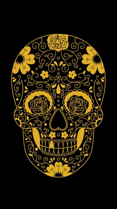 Golden Sugar Skull Art with Floral Ornaments