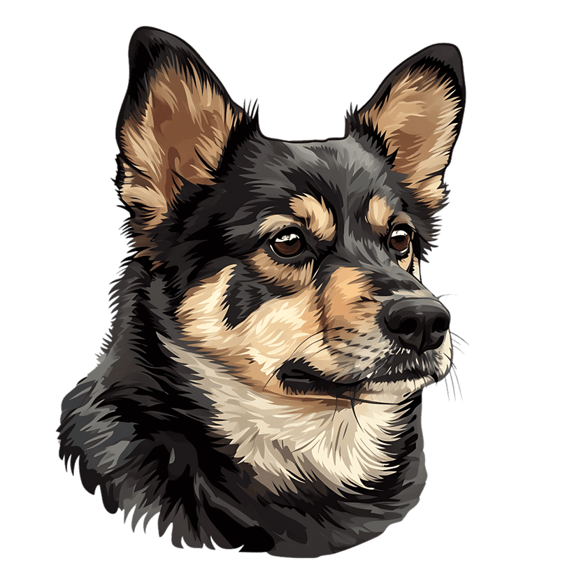 Black and tan dog vector with sharp ears and brown eyes highlights the canine's alert facial expression.