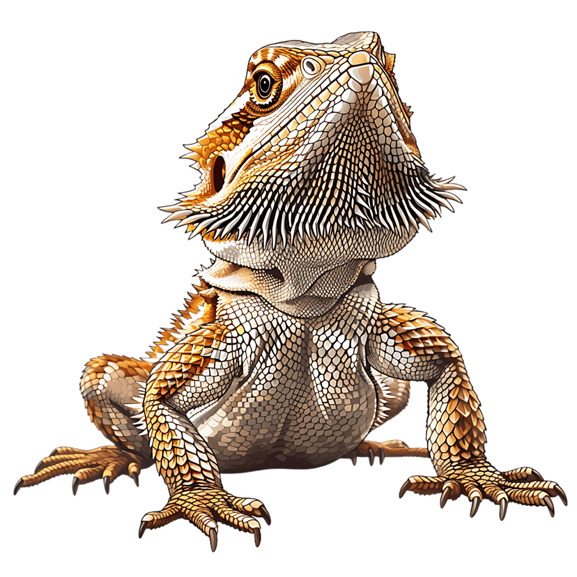 Bearded dragon lizard showing detailed scale patterns and spiky neck pouch in a realistic profile illustration.
