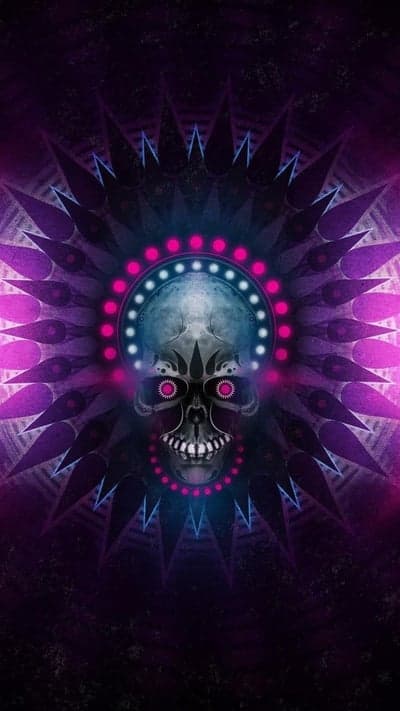 Trippy Skull Mandala Art Pink and Purple Mobile Background