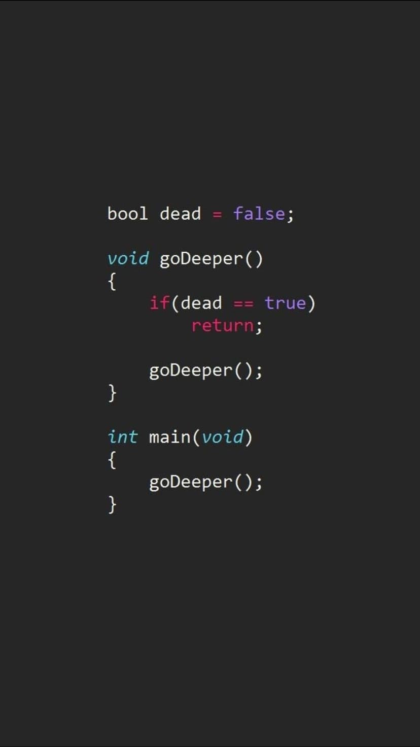 Syntax highlighted programming code with a recursive function call on a dark charcoal background.