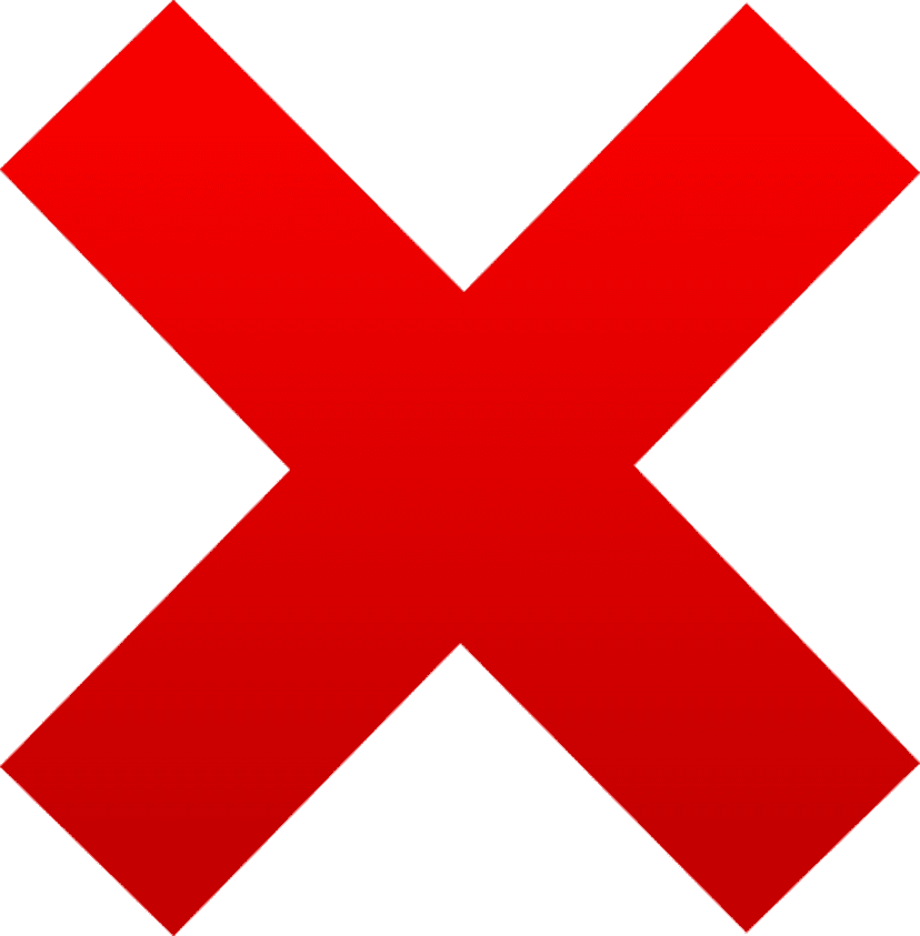 Red X mark symbol featuring thick matte strokes and sharp corners isolated against a transparent background.