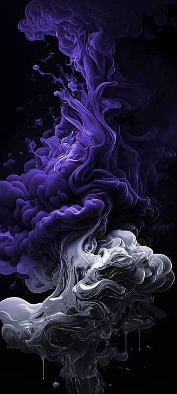 Abstract Purple and White Smoke Swirls on Black Background