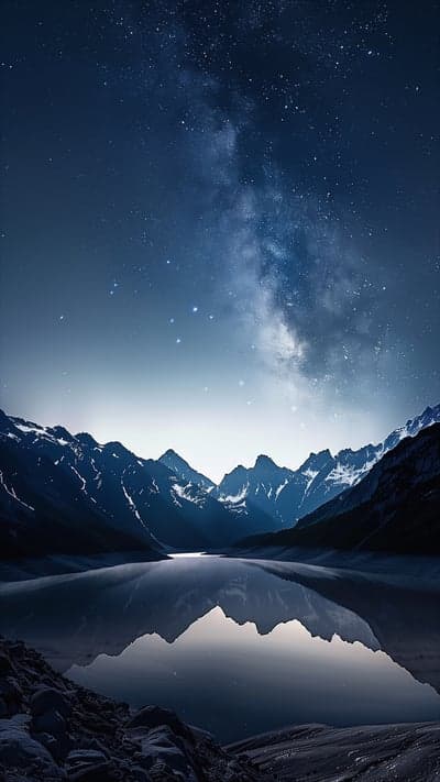 Celestial Galaxy Reflection on Mountain Lake Wallpaper