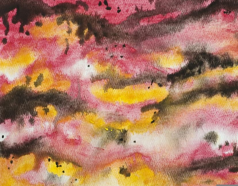 Pink, yellow, and dark brown pigments swirl in a textured celestial cloud pattern for tablet screen displays.