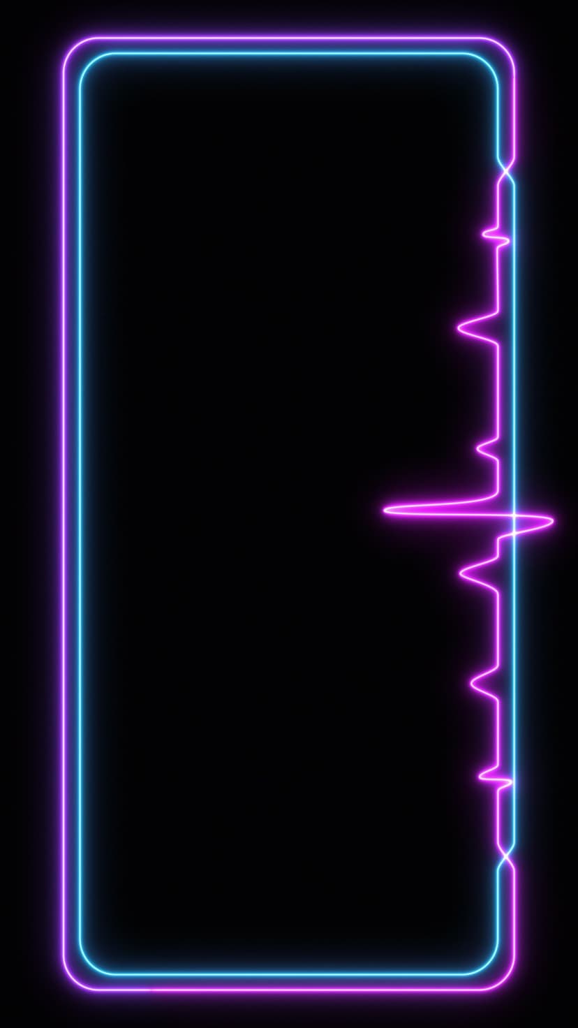 Blue and pink neon rectangular frame featuring a jagged pulsating wave effect against a deep black background.