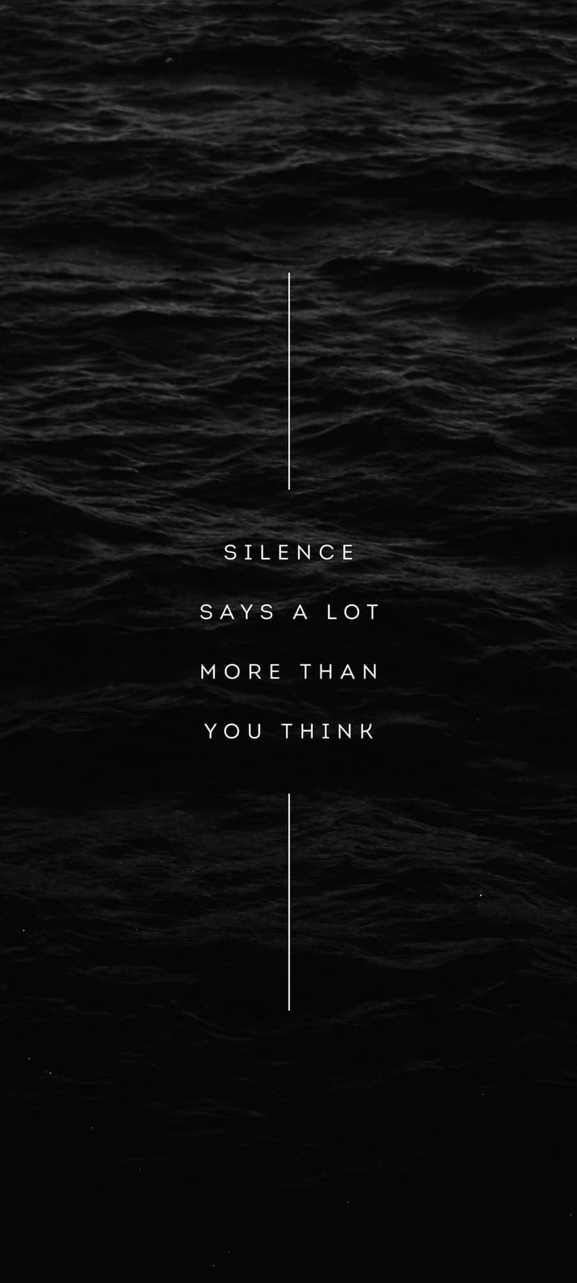 White quote text on a dark rippled water surface with subtle reflections and a minimalist monochrome aesthetic.