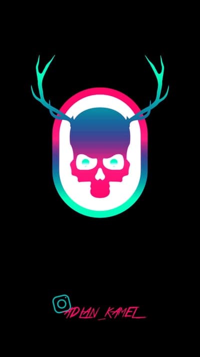 Neon Antlered Skull Glow Mobile Phone Wallpaper Background