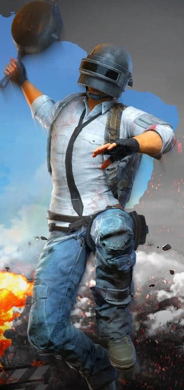 PUBG Character with Frying Pan and Explosions