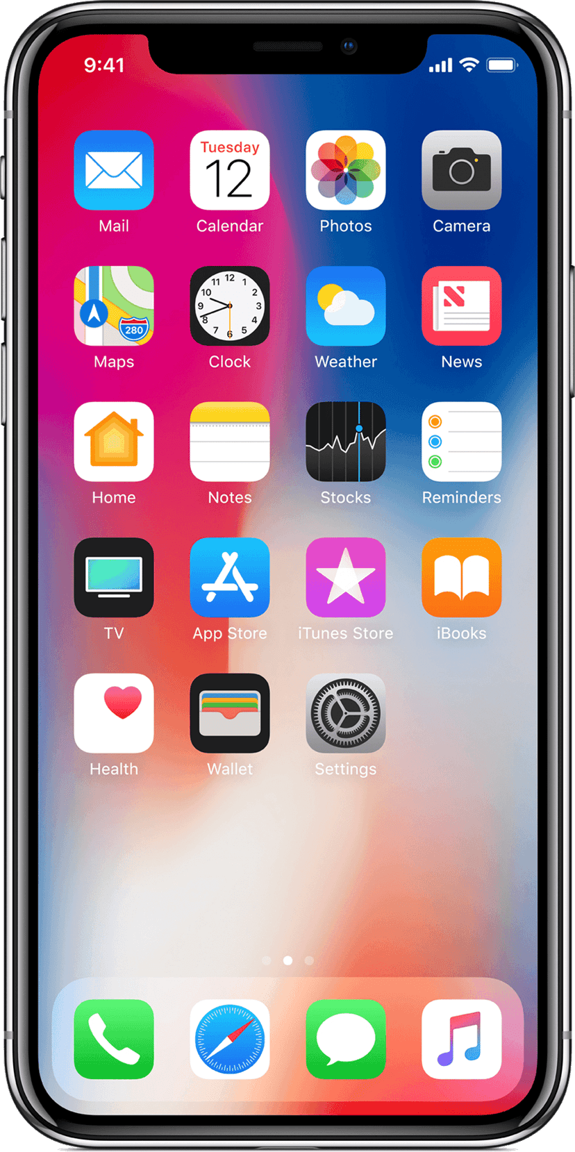 Apple iPhone models collection features space gray iPhone X, 8 Plus, 5, and 4 smartphones on a transparent background.