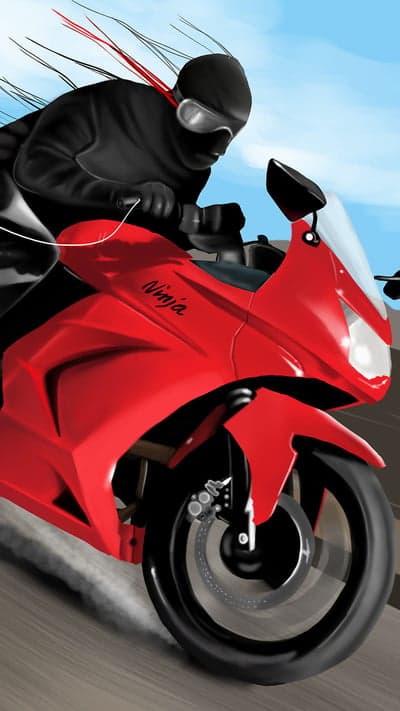 Ninja motorcycle rider in action, dynamic speed illustration