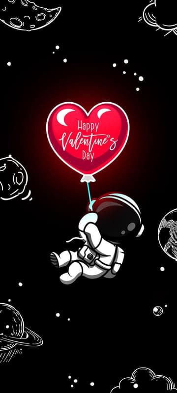 Astronaut Floating with Heart Balloon in Space