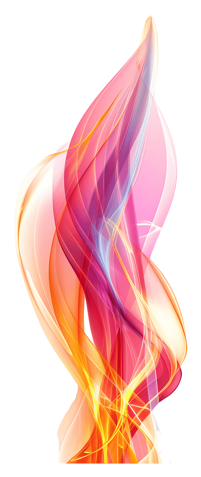 Multicolored fire shapes featuring vibrant orange, blue, and purple gradients on a transparent background.