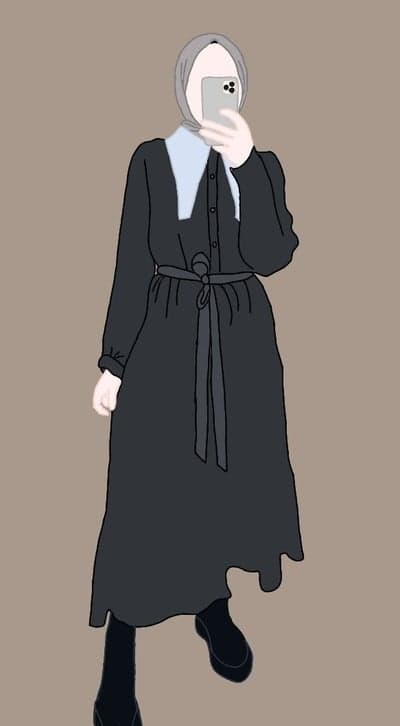 Woman in Black Dress and Hijab Taking a Selfie