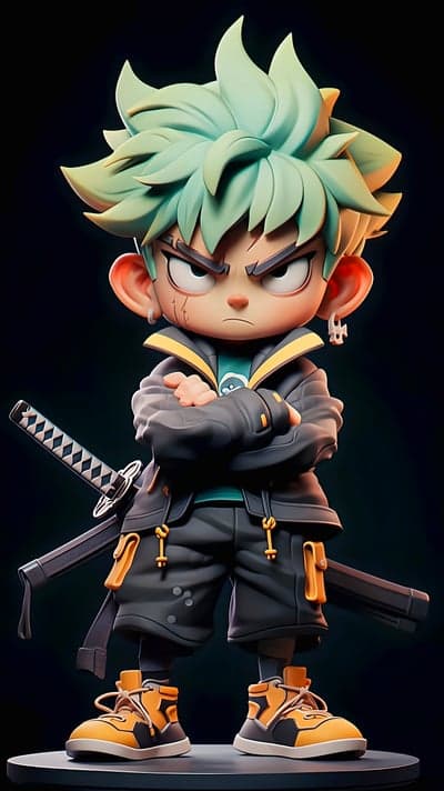 Fierce 3D Anime Boy with Katana Phone Wallpaper