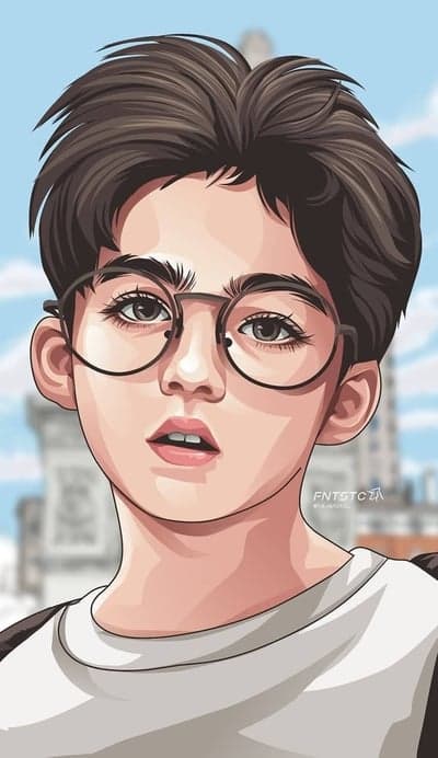 Anime Boy Portrait with Glasses and Brown Hair