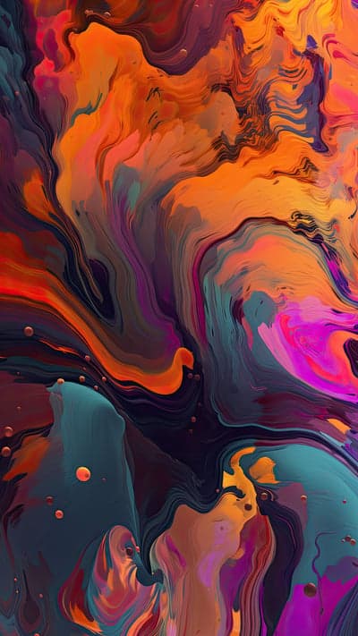 Abstract Swirling Paint Art with Vibrant Orange and Teal Hues