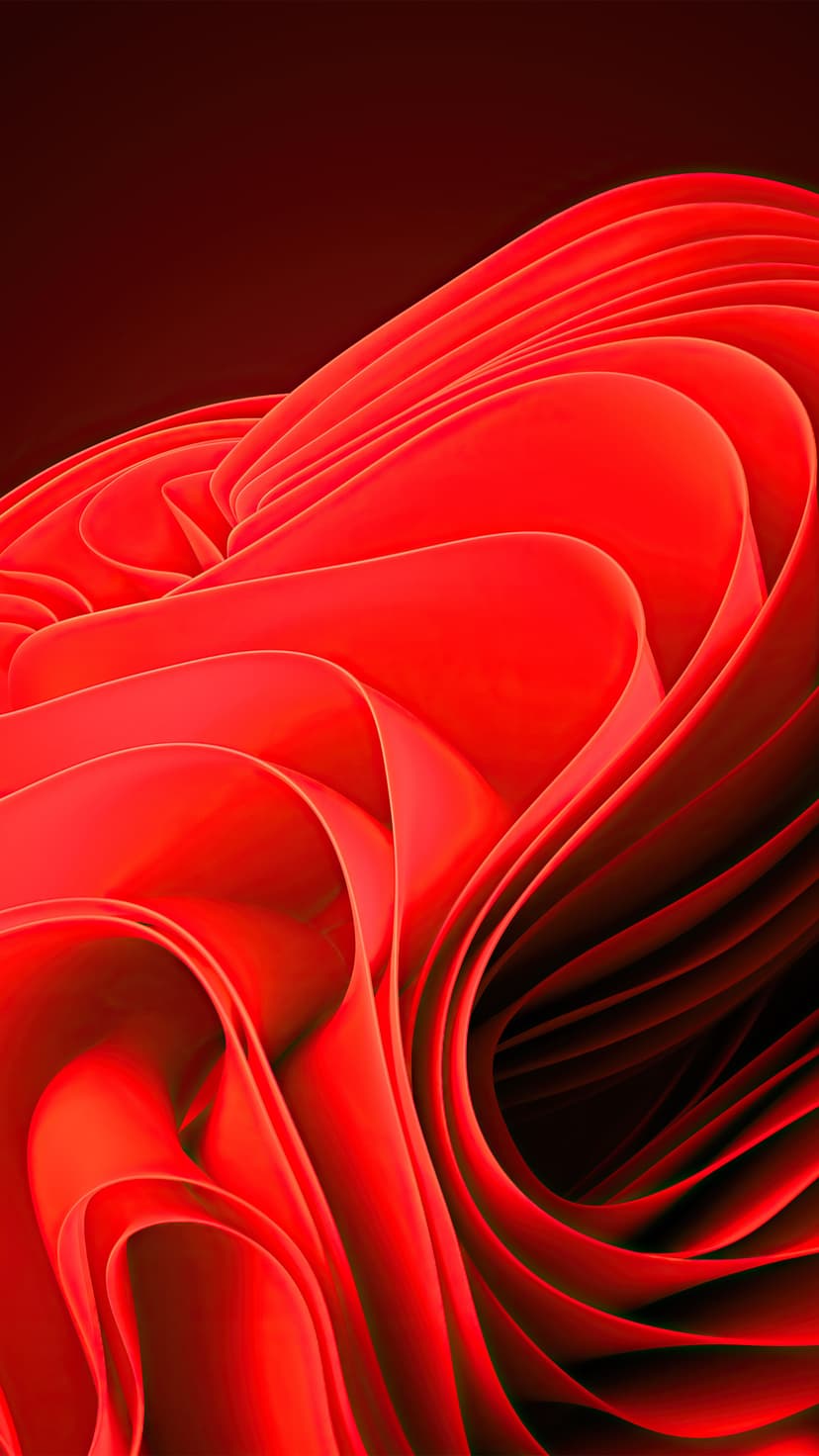 Flowing red fabric swirls with dramatic shadows and smooth curved surfaces creating a deep three-dimensional effect.