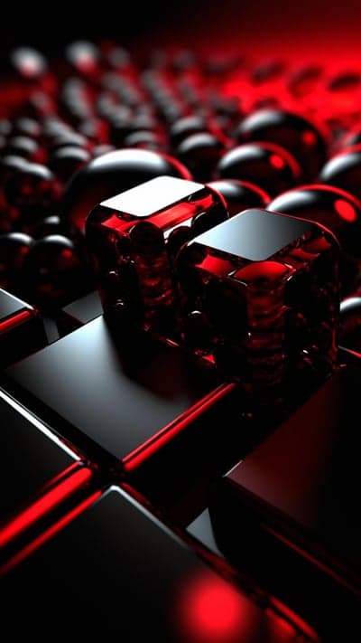 Red Glossy 3D Geometric Cube and Sphere Mobile Wallpaper