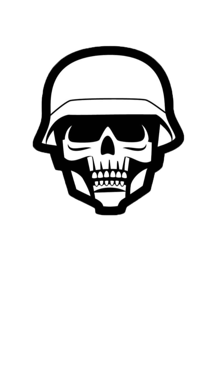 Skull wearing a tactical military helmet and dark sunglasses in a high-contrast black and white graphic style.