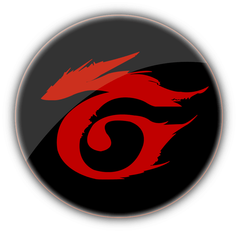 Garena Free Fire logo with red and black stencil text and a sharp wing emblem on a transparent backdrop.