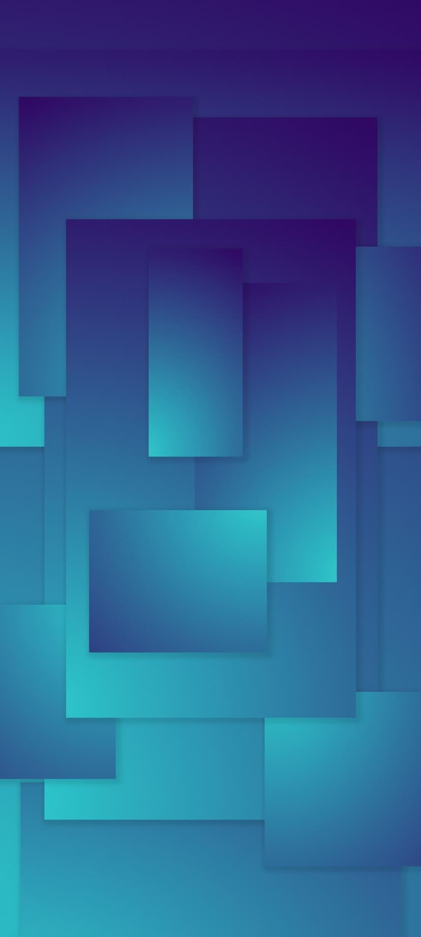 Purple and turquoise geometric shapes overlap with soft gradient transitions and sharp, clean angular edges.
