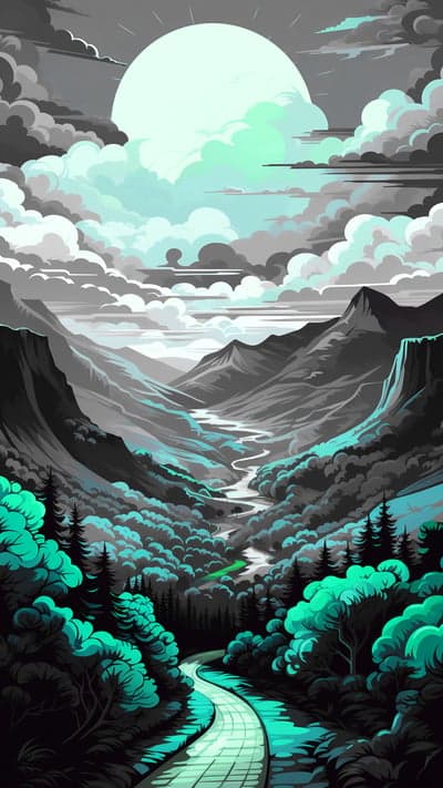 Serene Mountain Valley Under a Radiant Moonlit Sky