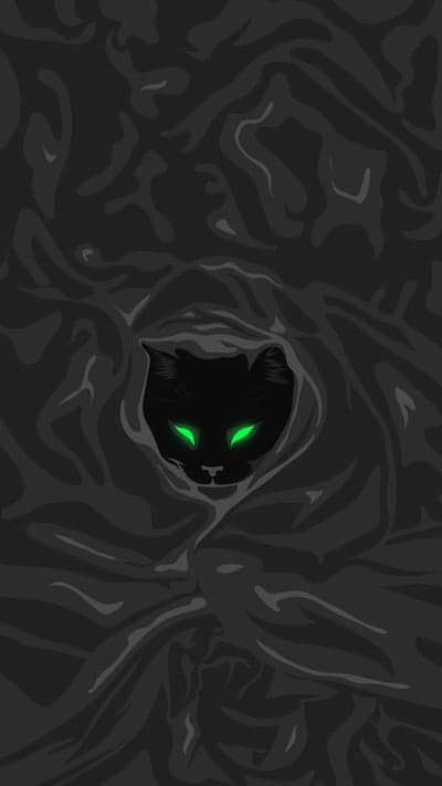Black Cat with Glowing Green Eyes in Dark Abstract Background