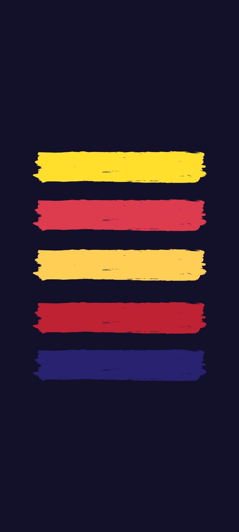 Horizontal stripes of red, yellow, and blue paint with visible brushstroke textures and layered organic edges.