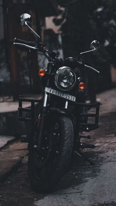 Black Royal Enfield Motorcycle with Custom Accessories