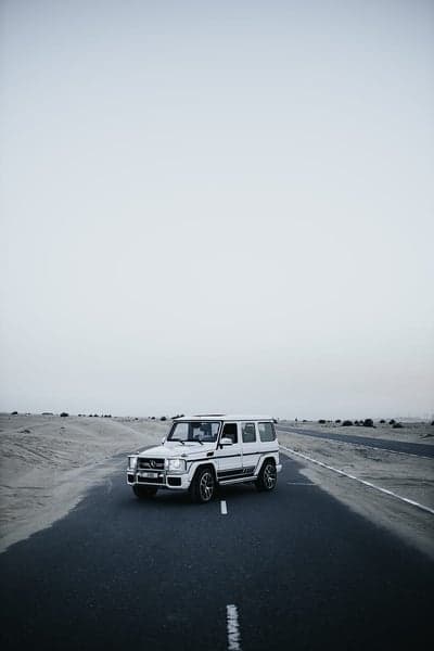 Monochrome G-Class SUV Desert Highway Mobile Background