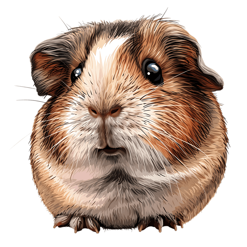 Guinea pig portrait digital illustration showcasing detailed brown fur textures and realistic whiskers on black.