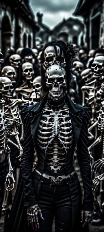 Gothic Skeletons in a Dark, Spooky City