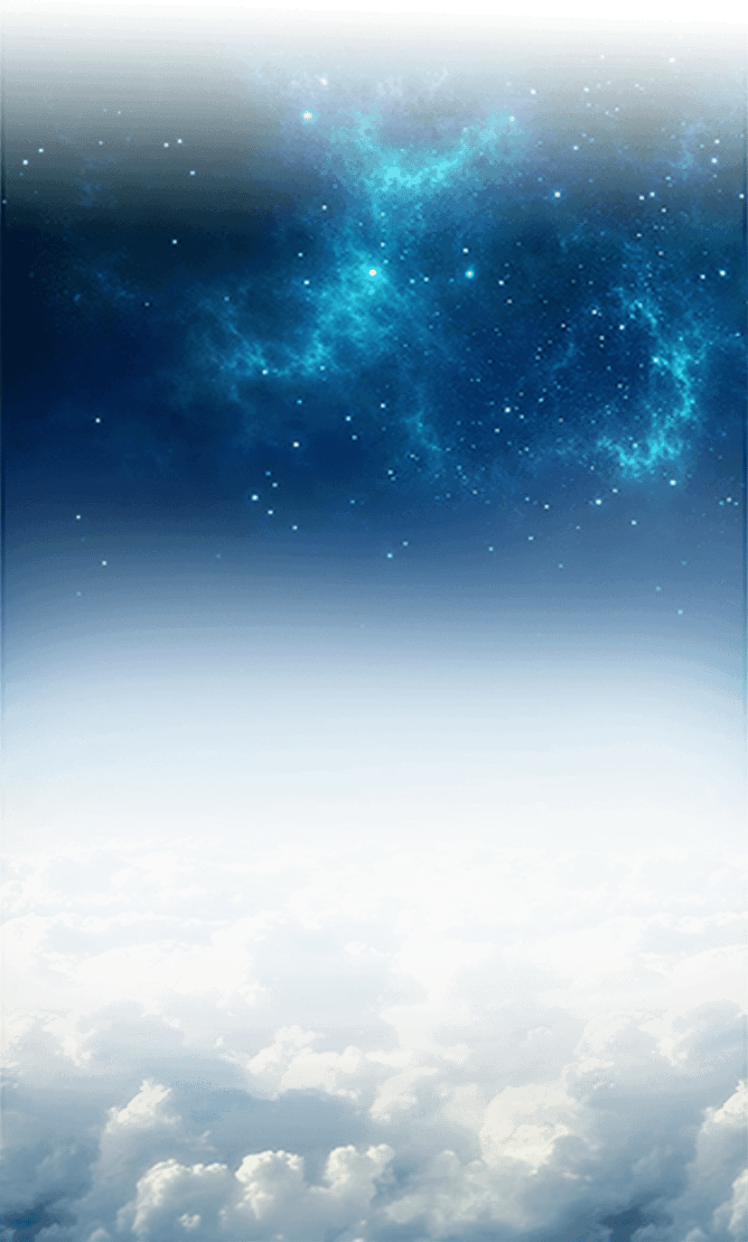 LCARS interface dashboard shows glowing blue buttons against a starry night sky with nebula cloud formations.