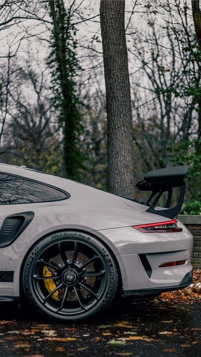 Grey Porsche 911 GT3 RS Fall Foliage Mobile Background