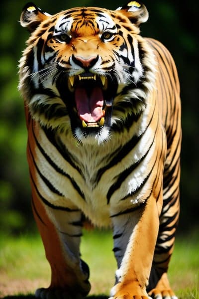 Fierce Tiger Roaring with Mouth Open and Sharp Teeth