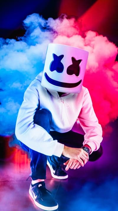 Marshmello's Iconic Mask in Neon Smoke