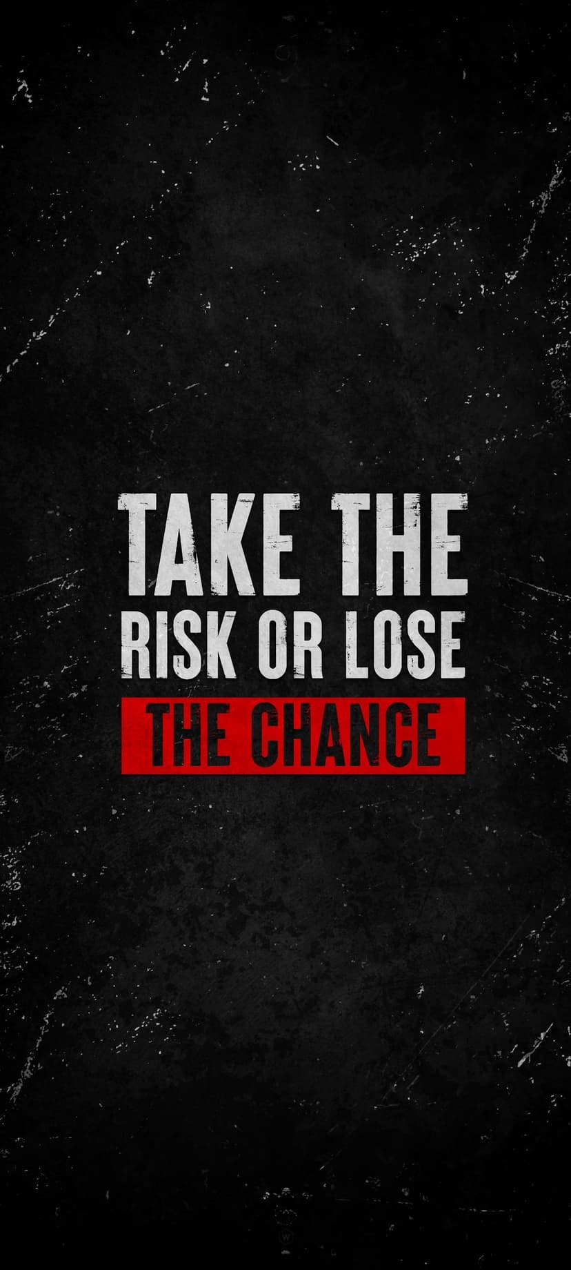White and red bold text reading Take the Risk or Lose the Chance over a dark gritty textured black background.